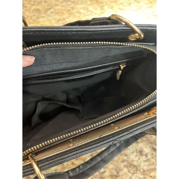 Bebe Purse Quilted Handbag Black Gold Satchel Accents Cocktail Mini Bag - Picture 13 of 15